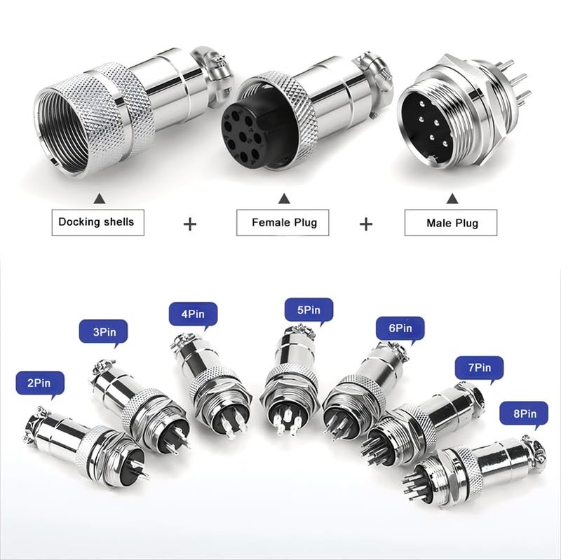 CHALITECK 5Set GX16 7pin Male+Female Combination Aviation Plug Socket Connector,Panel Mounted Metal Circular Adapter Thread Locking,4A/125V,16mm,Welded,for Electrical and Electronic Connections - Image 4